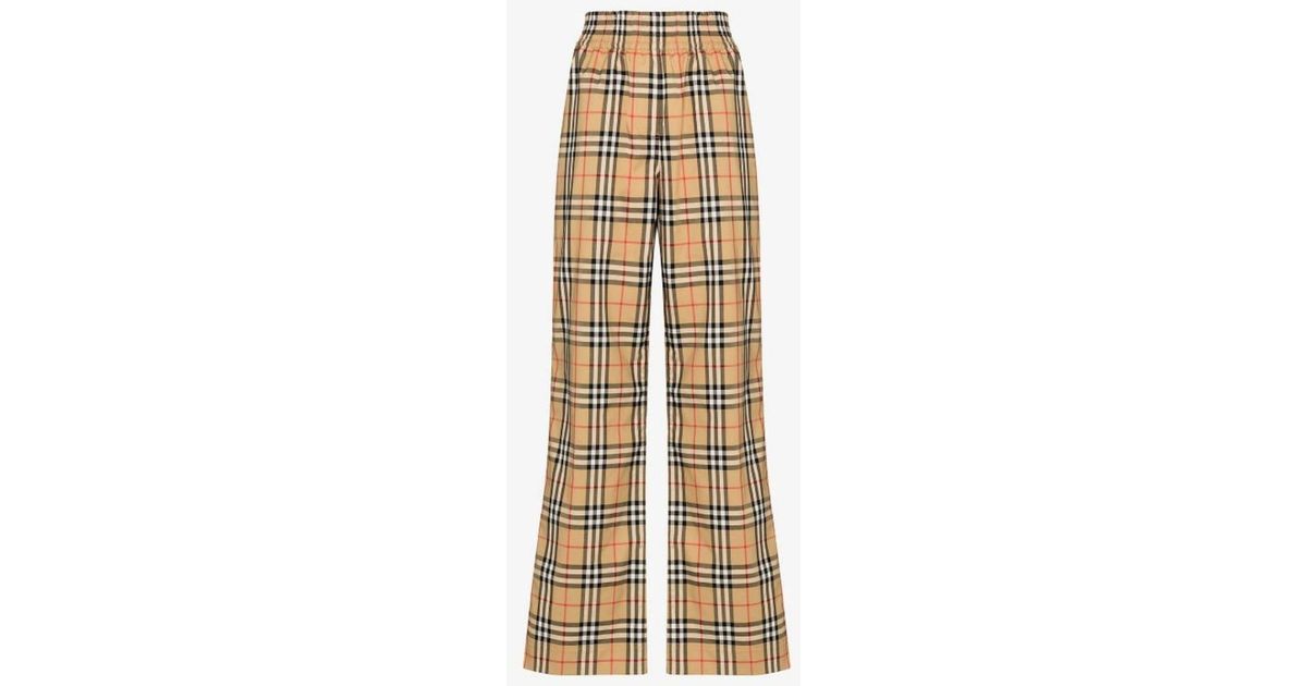 Burberry Cotton Vintage Check High-waisted Trousers in Brown | Lyst