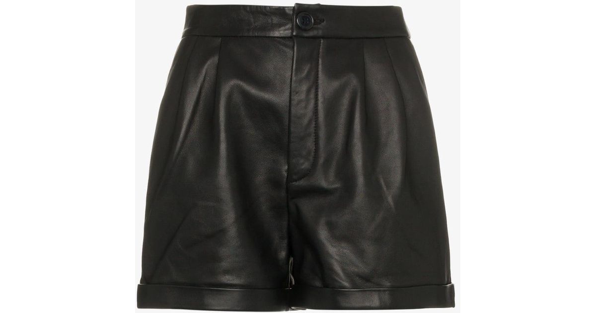 FRAME Frame Pleated Leather Shorts in 
