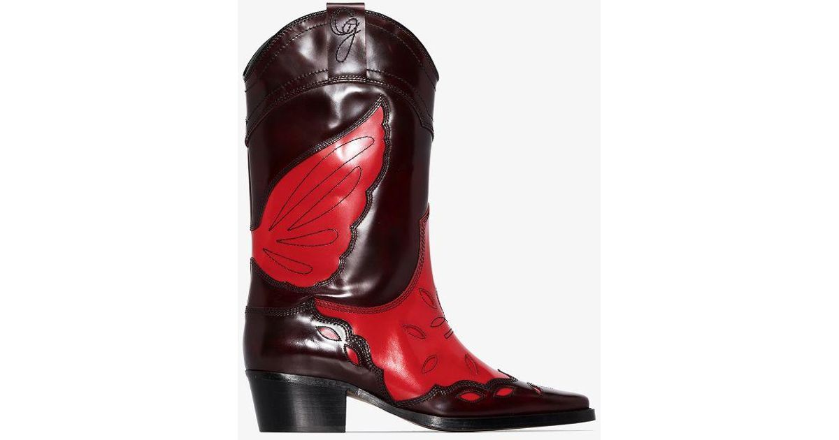 ganni red cowboy boots