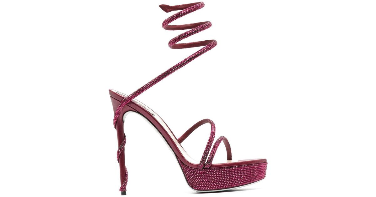 Rene Caovilla Red Margot 130 Rhinestone-embellished Platform Satin Sandals | Lyst