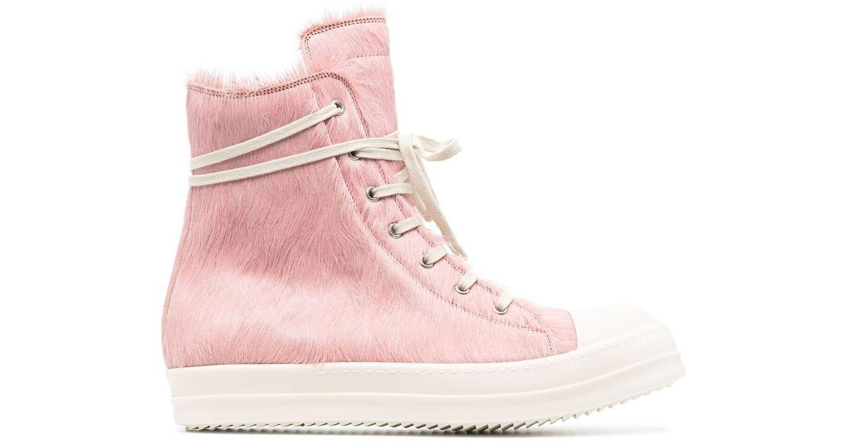 Rick Owens Pink Pony Hair Hightop Leather Sneakers for Men Lyst