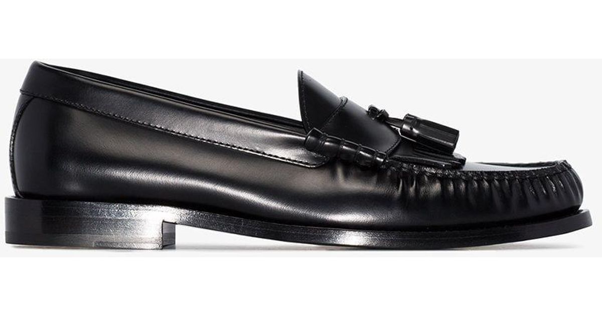 Celine Luco Tassel Leather Loafers in Black | Lyst