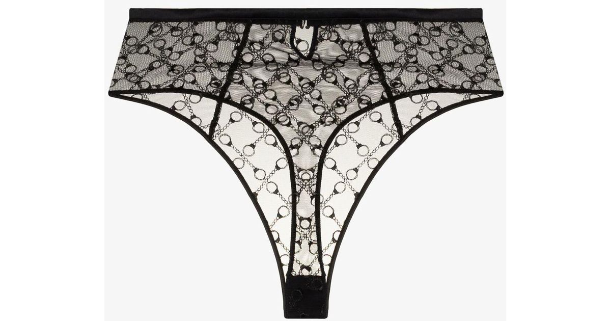 Kiki de Montparnasse Cotton Black High Waist Embroidered Thong | Lyst