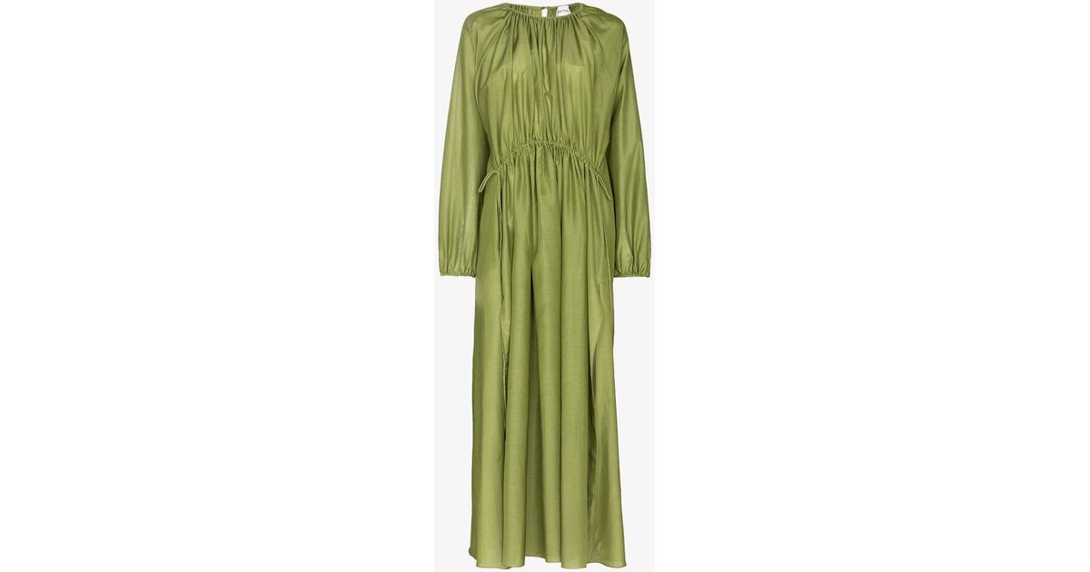 Matteau Cotton The Channel Side Split Midi Dress in Green - Lyst