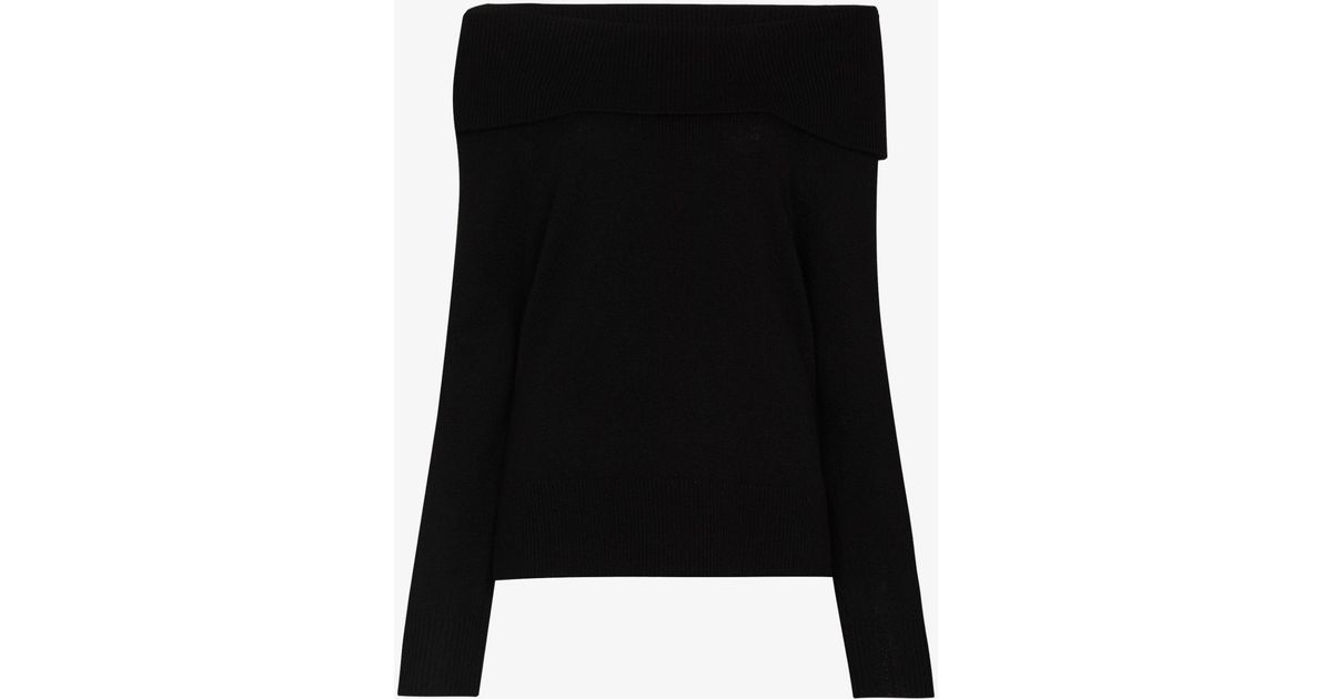 PAIGE Wool Izabella Off-the-shoulder Sweater in Black | Lyst