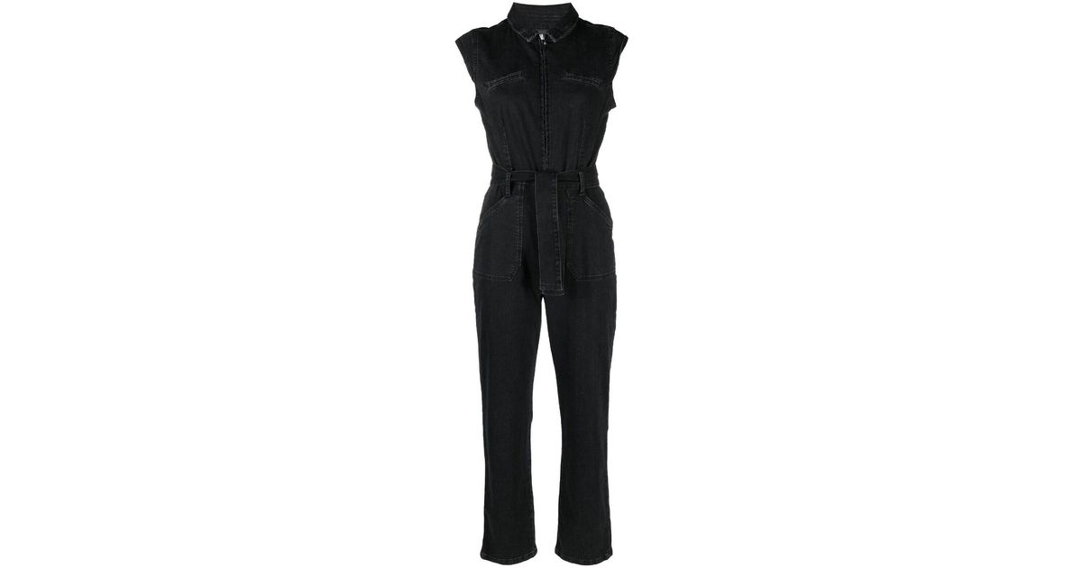 PAIGE Black Jett Denim Utility Jumpsuit Lyst