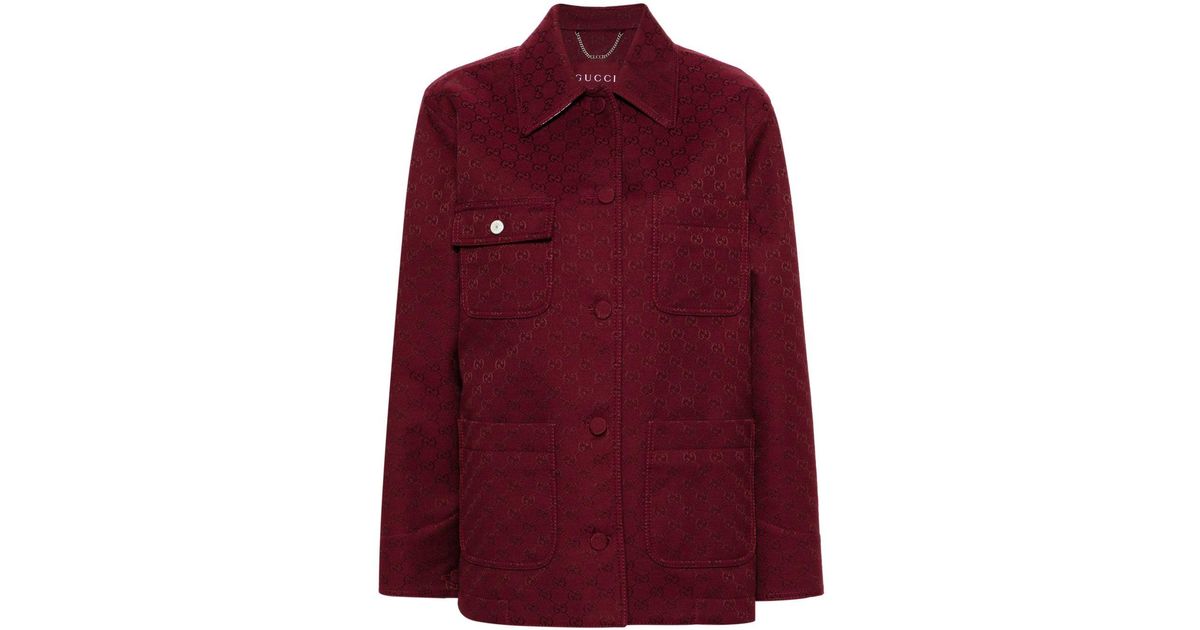 Gucci gg Jacquard Military Jacket Women s Cotton polyester calf Leather in Red Lyst UK