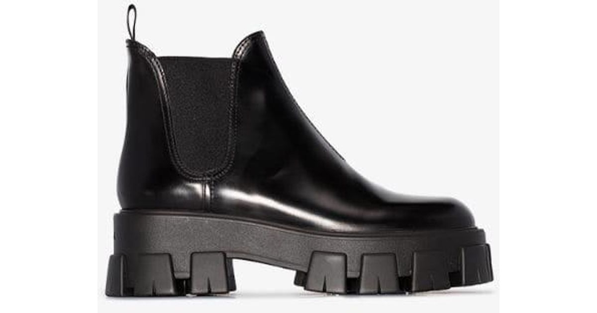 Prada Black 55 Chunky Leather Chelsea Boots | Lyst UK