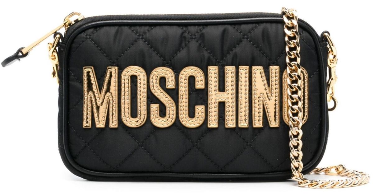 Moschino Logo Appliqué Shoulder Bag in Black | Lyst