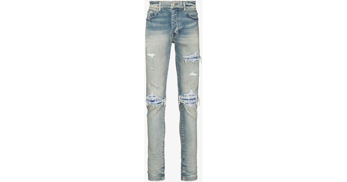 Amiri Mx1 Leather Bandana Ripped Jeans in Blue for Men Lyst