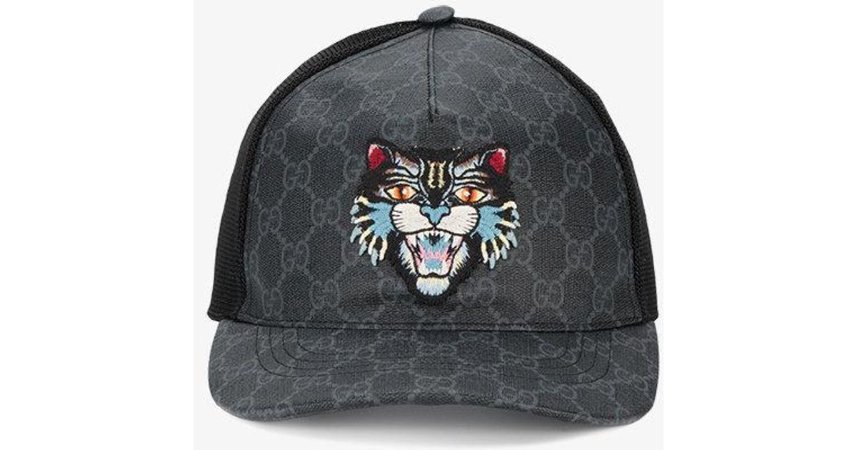 Gucci Cotton Gg Supreme Angry Cat Baseball Hat in Black for Men - Lyst