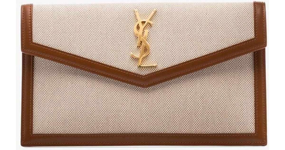 Saint Laurent Beige Uptown Canvas And Leather Clutch Bag