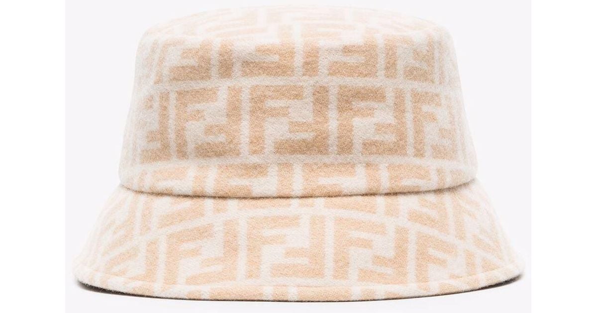 Fendi Natural Neutral Ff Jacquard Wool Bucket Hat