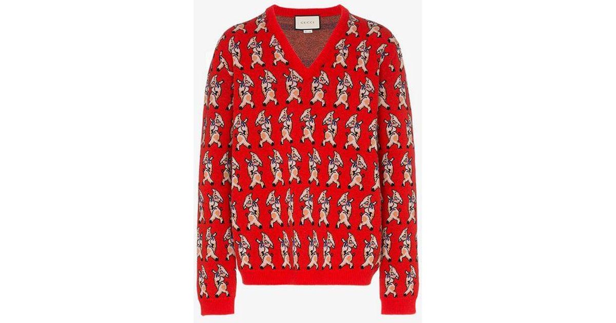 Gucci Dancing Pig intarsia Wool Sweater in Red for Men Lyst Australia