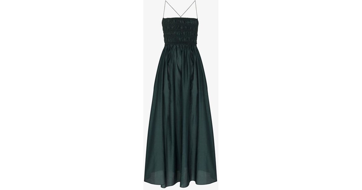 Matteau Cotton Shirred Lace-up Midi Dress in Green | Lyst