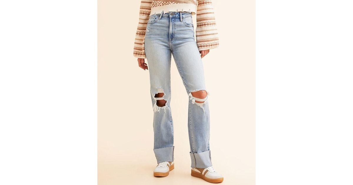 Hidden Jeans Ella Wide Straight Stretch Cuffed Jean in Blue | Lyst