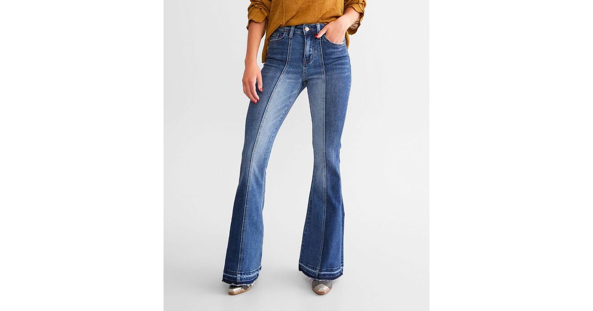Flying Monkey High Rise Crop Flare Jeans - Step Hem Detail, Comfort Stretch Denim - View #4