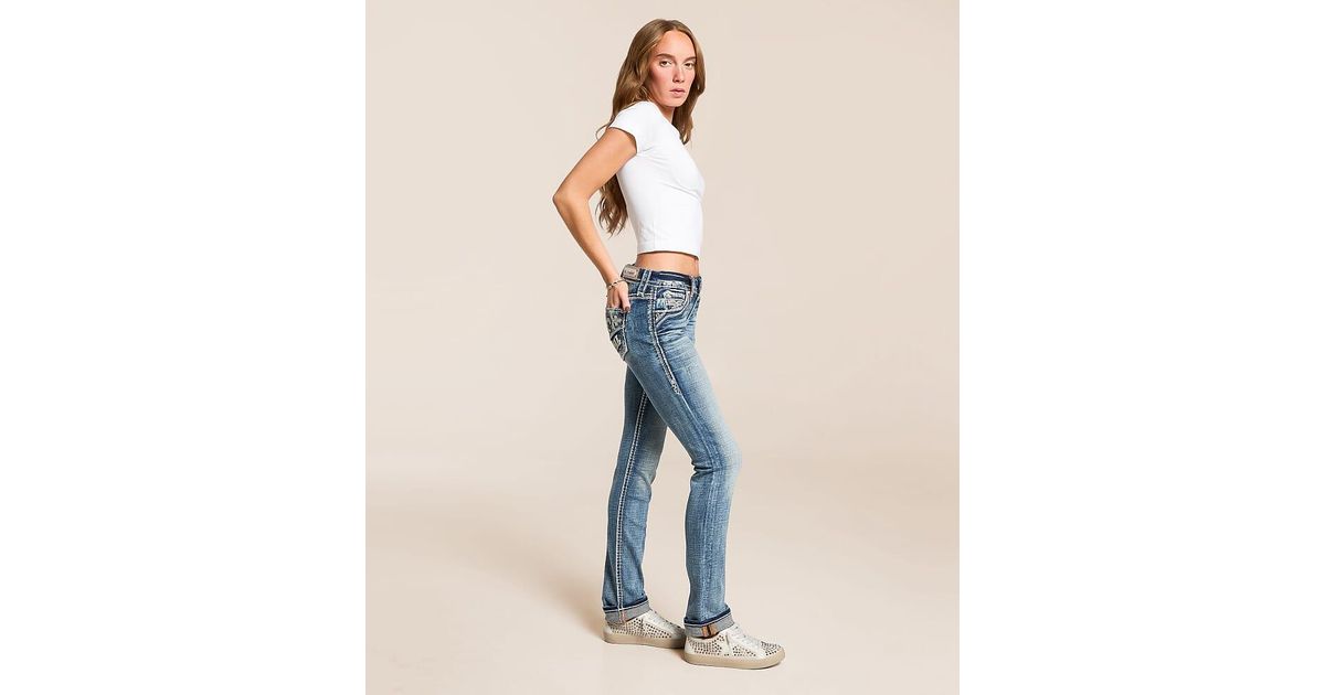Rock Revival Alyvia Low Rise Straight Stretch Cuffed Jean in Blue | Lyst