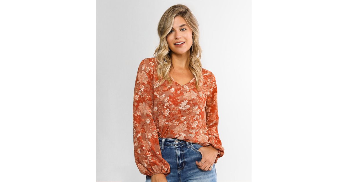 Daytrip Textured Floral Top In Orange Lyst