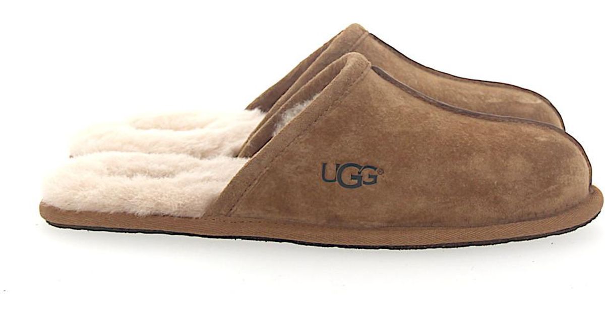 UGG House Slippers Scuff Suede Beige Lamb Fur in Natural for Men - Lyst