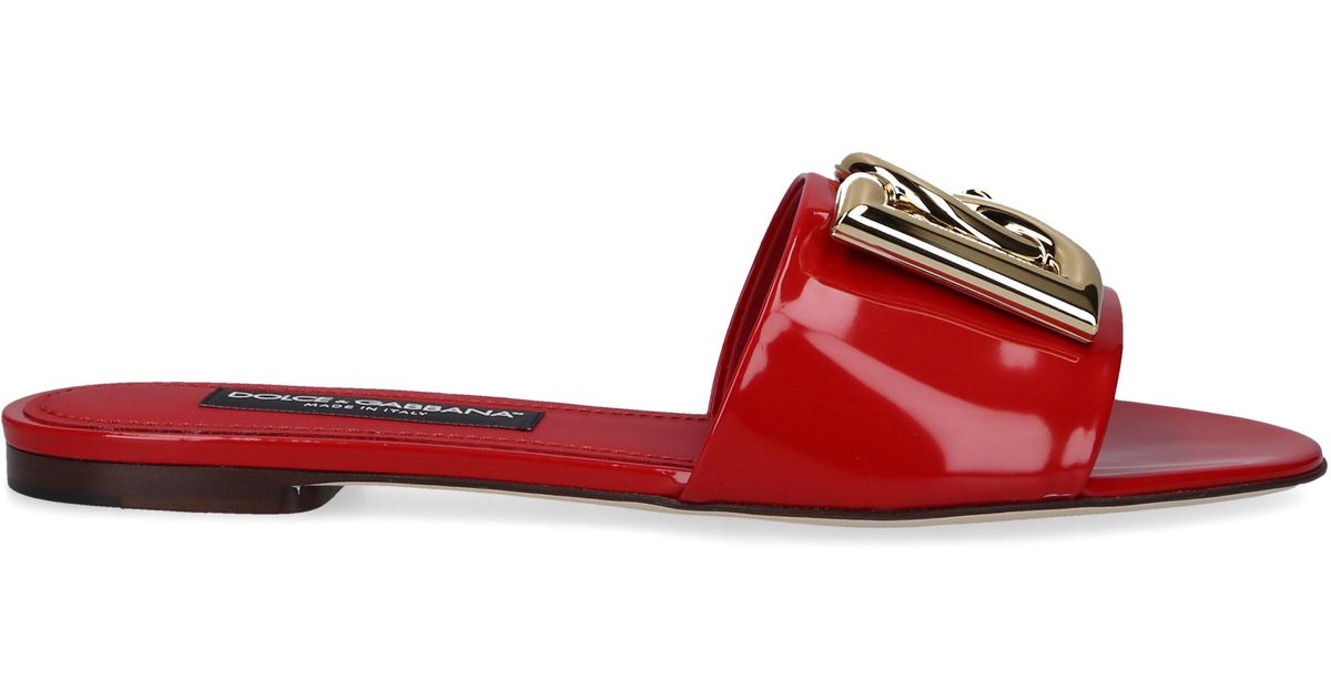 Dolce & Gabbana Sandals Dg Slides Patent Leather in Red | Lyst