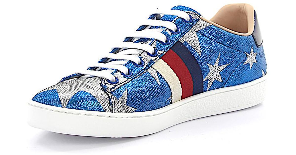 Gucci Ace Sneakers Starry Sky Leather Blue Stars Silver for Men | Lyst