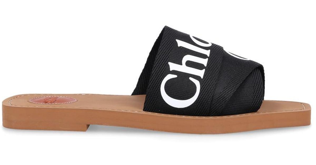 Chloé Sandals Woody Cotton Logo Black - Lyst