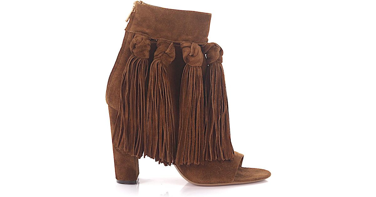 Chloé Ankle Boots Calfskin Suede Fringe Brown - Lyst