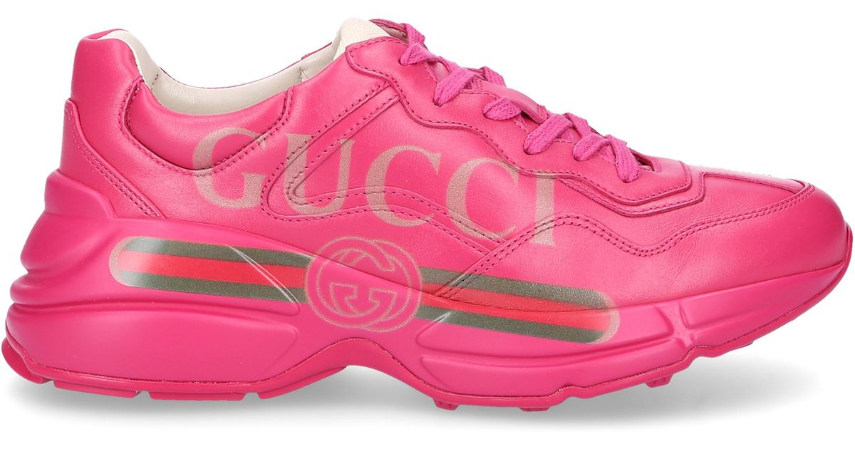 rhyton gucci logo leather sneaker pink