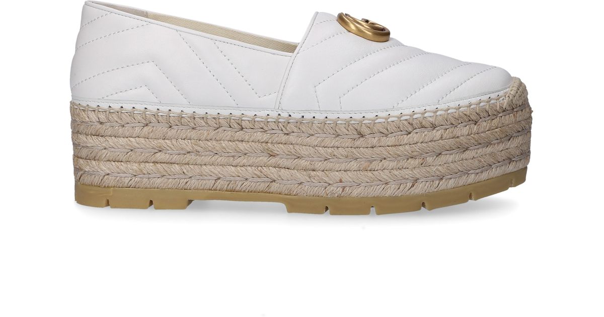 Gucci Chevron Leather Espadrille With Double G in White | Lyst
