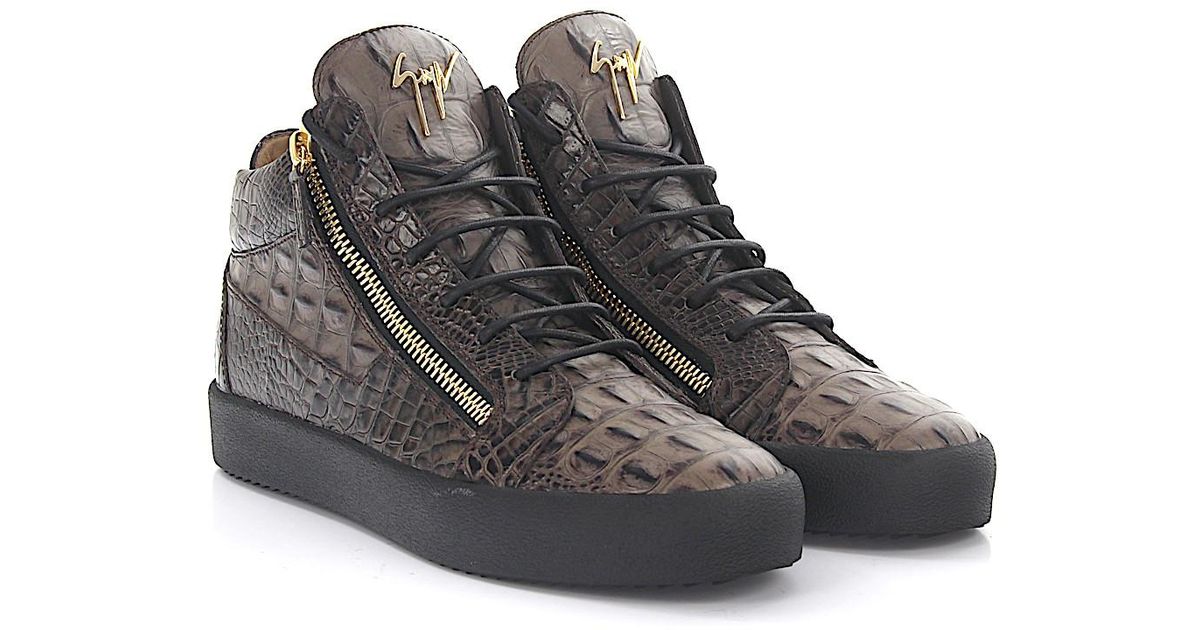 Giuseppe Zanotti Sneakers Mid Top Kriss Leather Brown Crocodile Embossment  in Gray for Men | Lyst