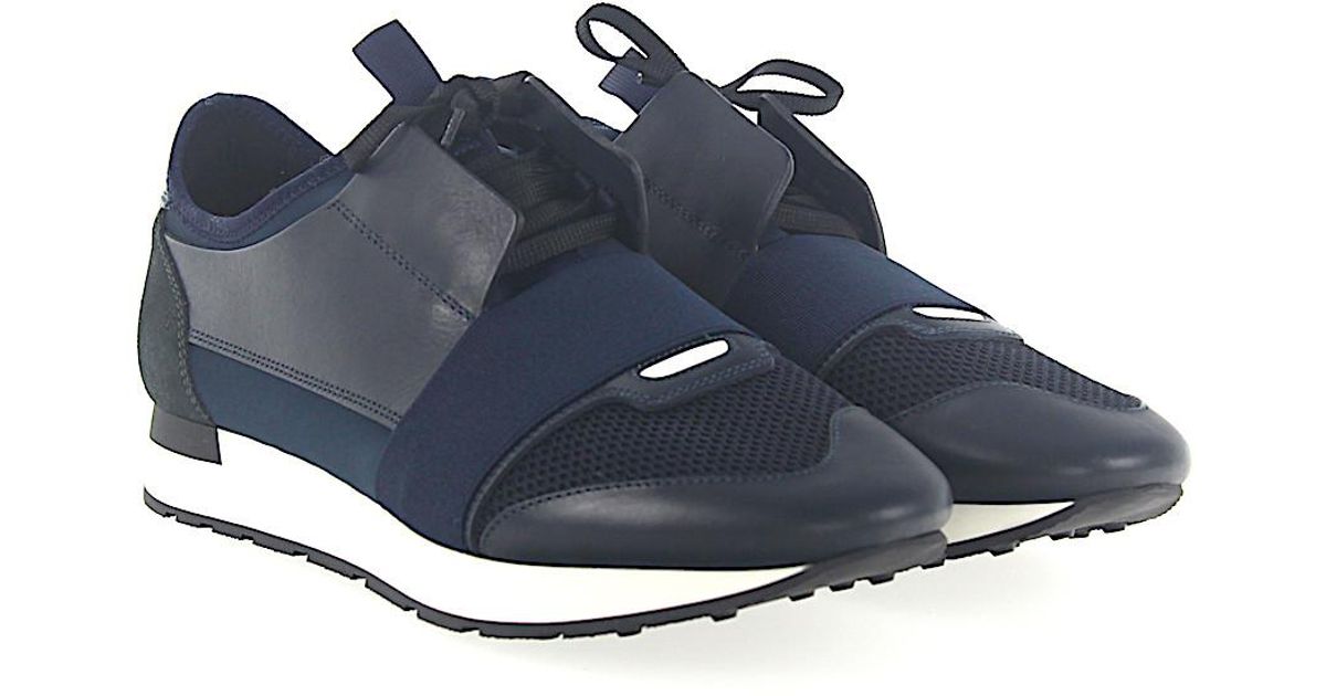 Balenciaga Men's Race Runners Leather, Suede And Mesh Trainers in Navy  (Blue) for Men - Lyst