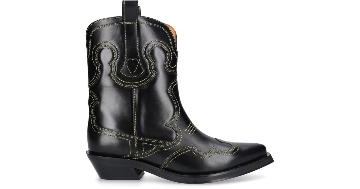 Ganni Cowboy Boots Western Boot Low Calfskin in Black Lyst UK