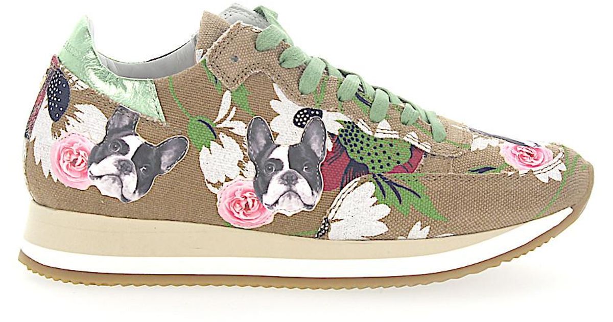 Philippe Model Leather Sneaker Etoile Stoff Beige Blumenmuster Bulldog  Patch in Natural - Lyst