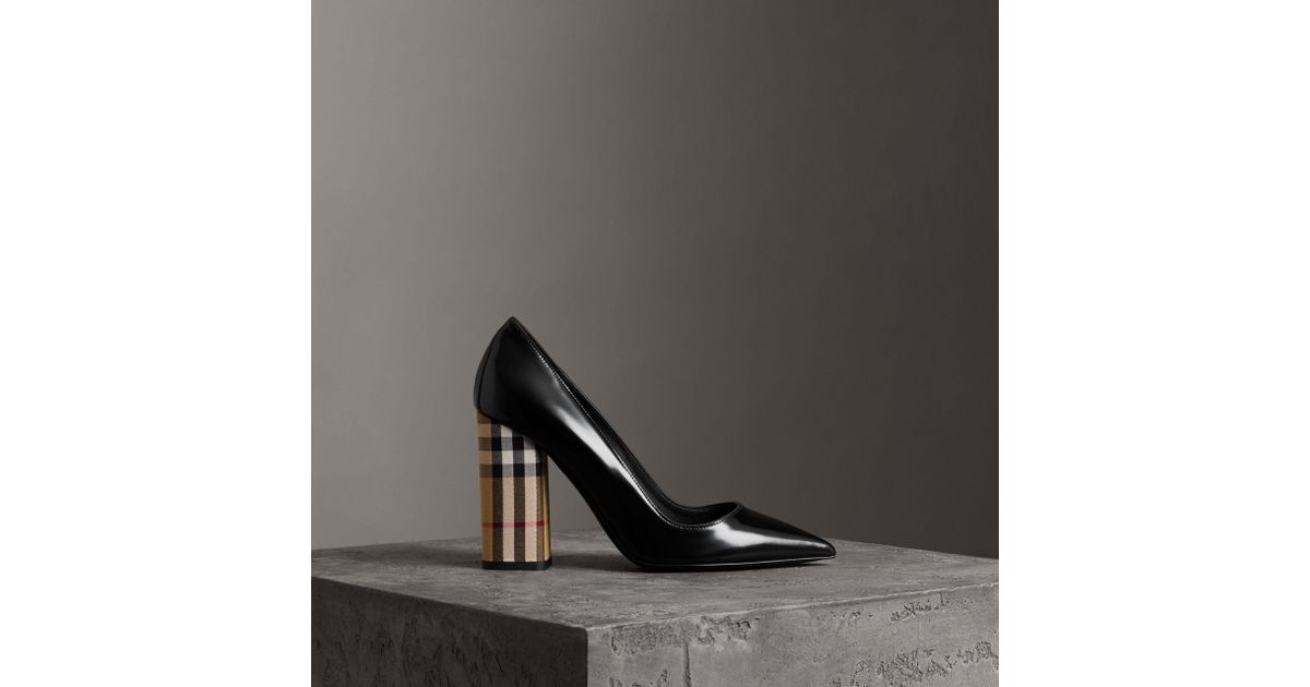 Burberry Patent Leather And Vintage Check Block heel Pumps in Black Lyst
