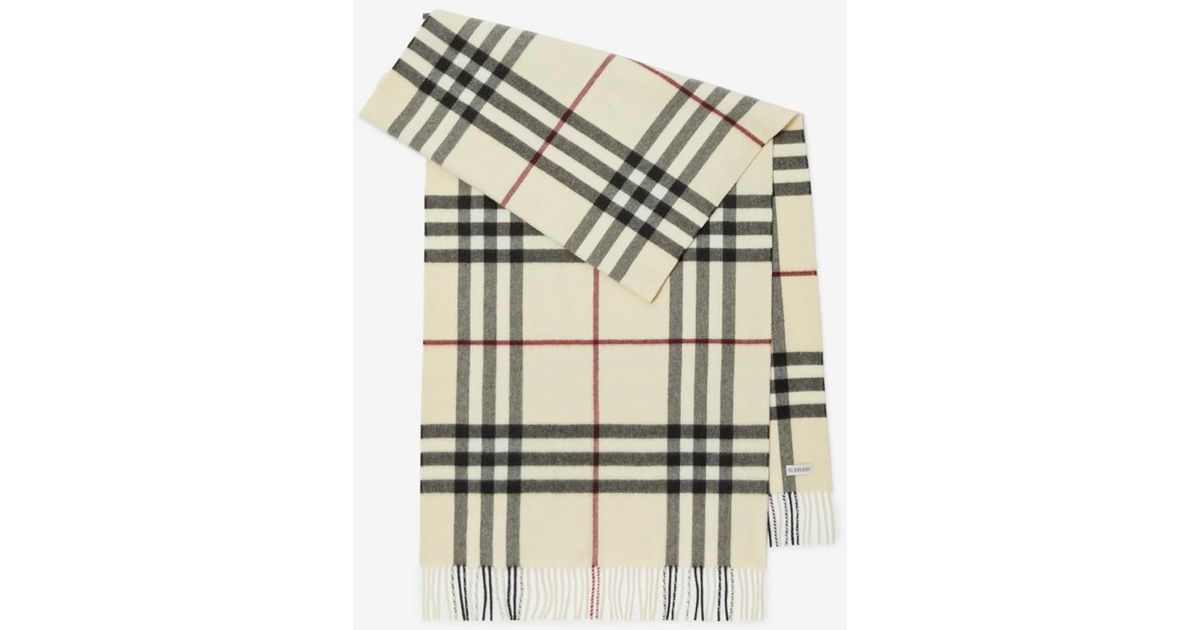 Burberry Wide Check Cashmere Scarf in White | Lyst