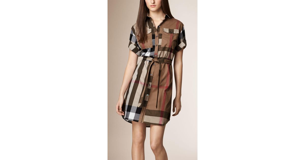 Burberry Check Cotton Box-fit Shirt Dress in Brown | Lyst
