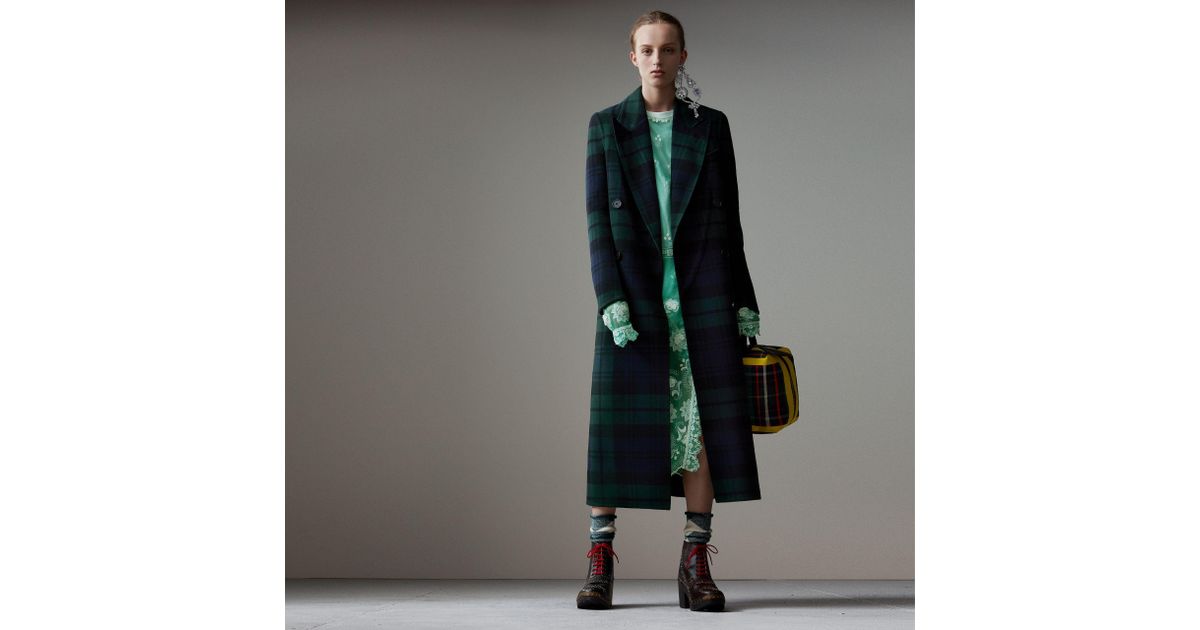 Burberry Tartan Double-faced Wool Cashmere Tailored Coat in Blue | Lyst