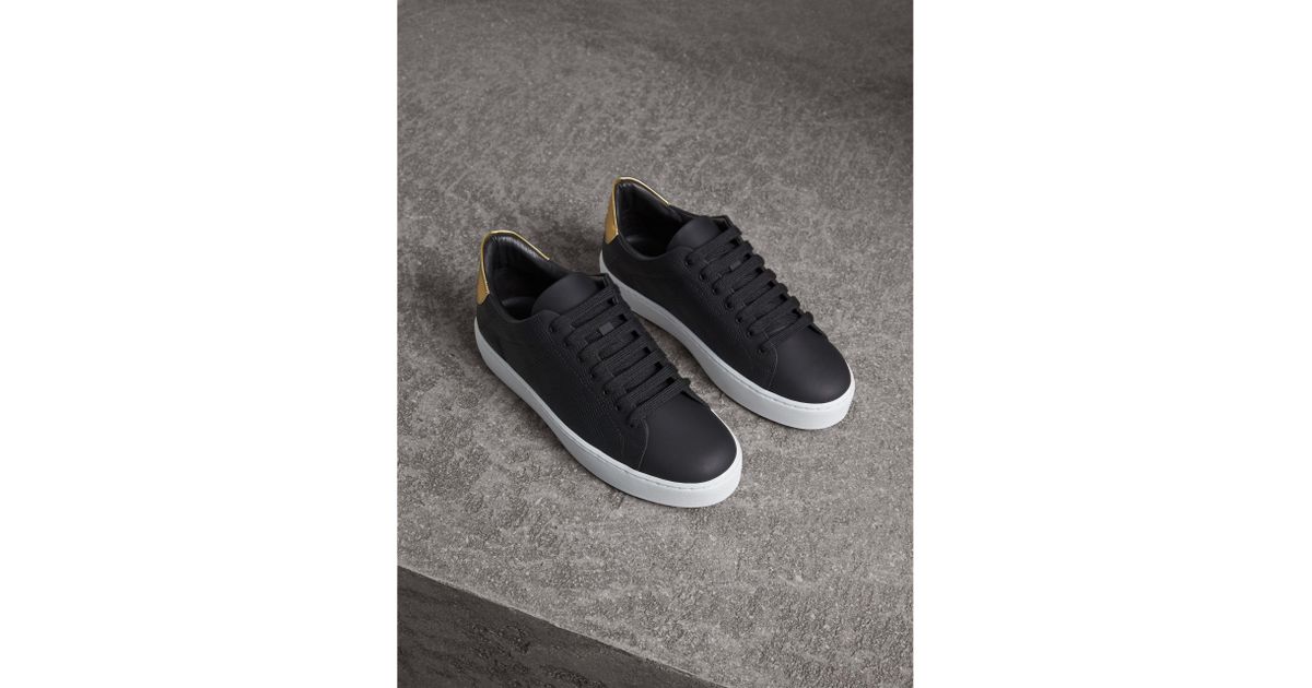 perforated check leather sneakers