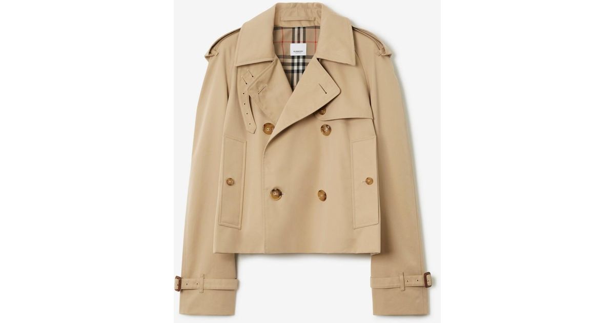 Burberry Cotton Gabardine Cropped Trench Coat in Natural | Lyst
