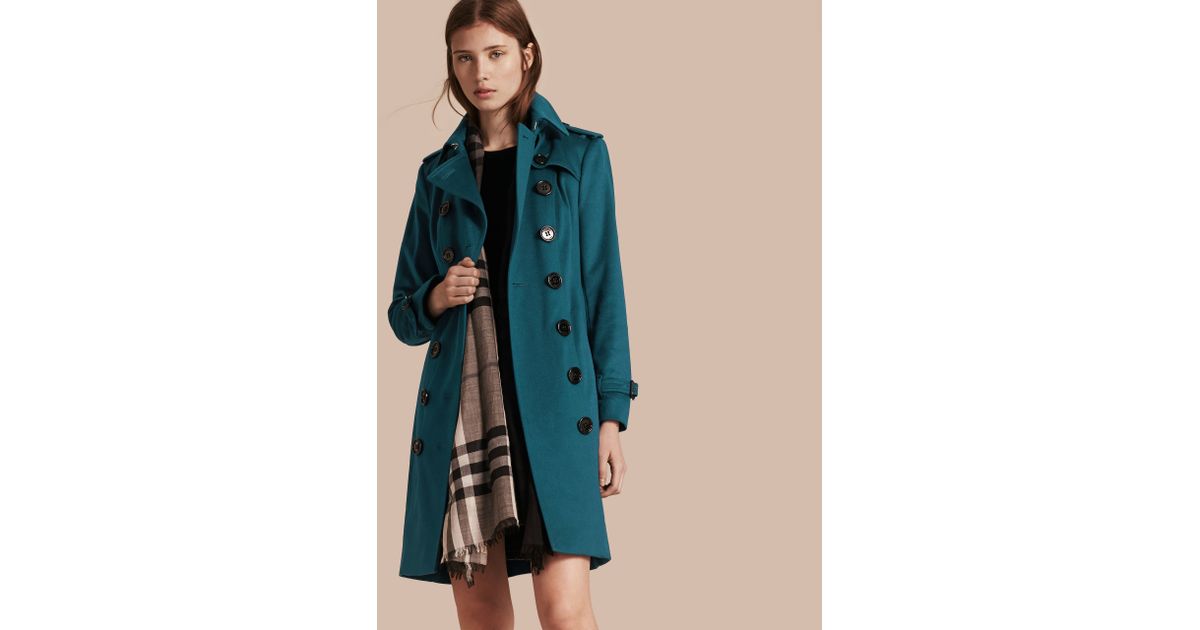 burberry teal cashmere sandringham trench coat