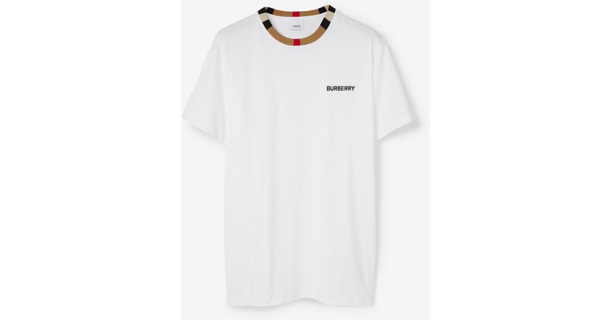 Burberry Icon Stripe Trim T-shirt in White for