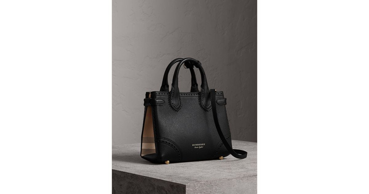 BURBERRY Derby Calfskin House Check Small Banner Tote Black