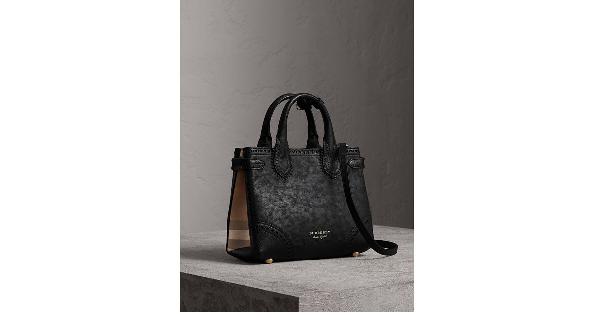 Burberry Small House Check Detail Banner Bag in Black | Lyst