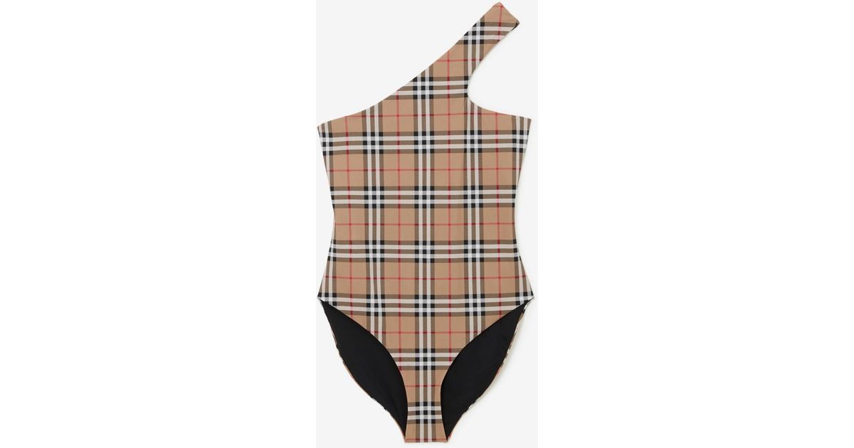 Burberry Check Stretch Nylon Asymmetric Swimsuit | Lyst