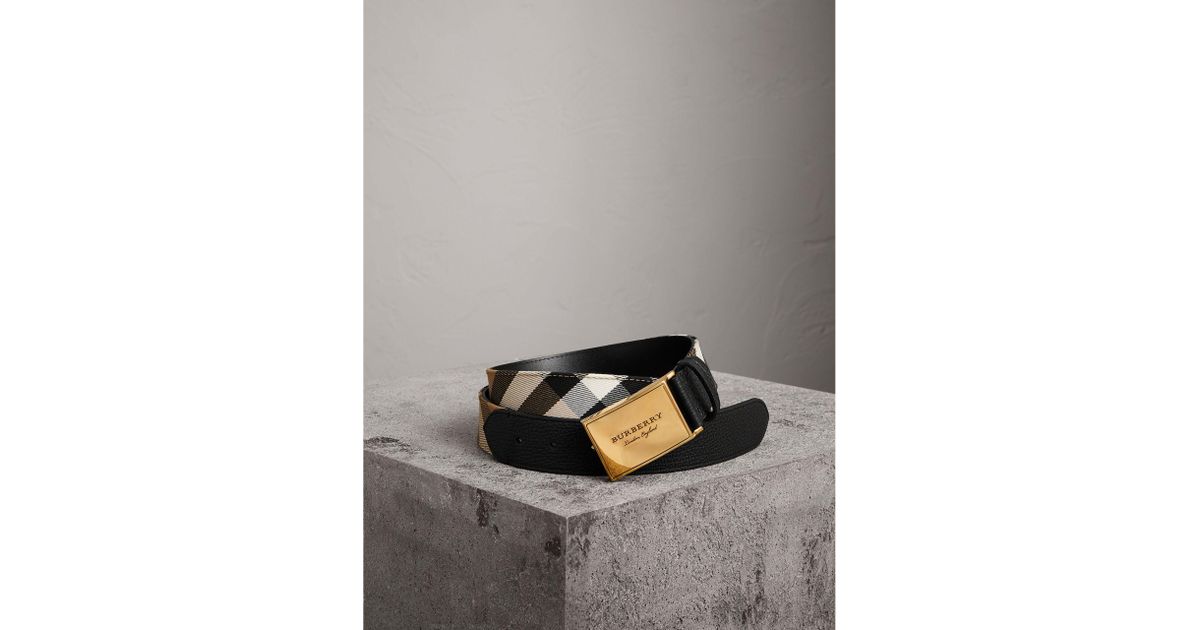 Plaque buckle london check and cheap leather belt
