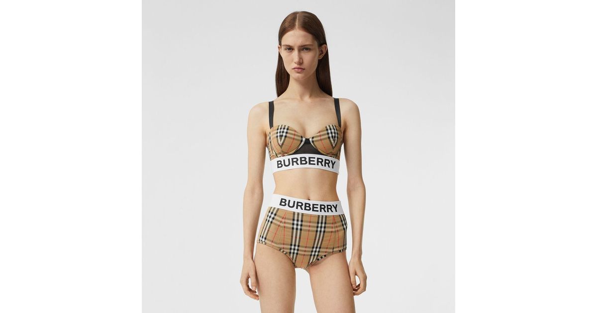 Burberry Synthetic Logo Tape Vintage Check Bikini Briefs in Natural 