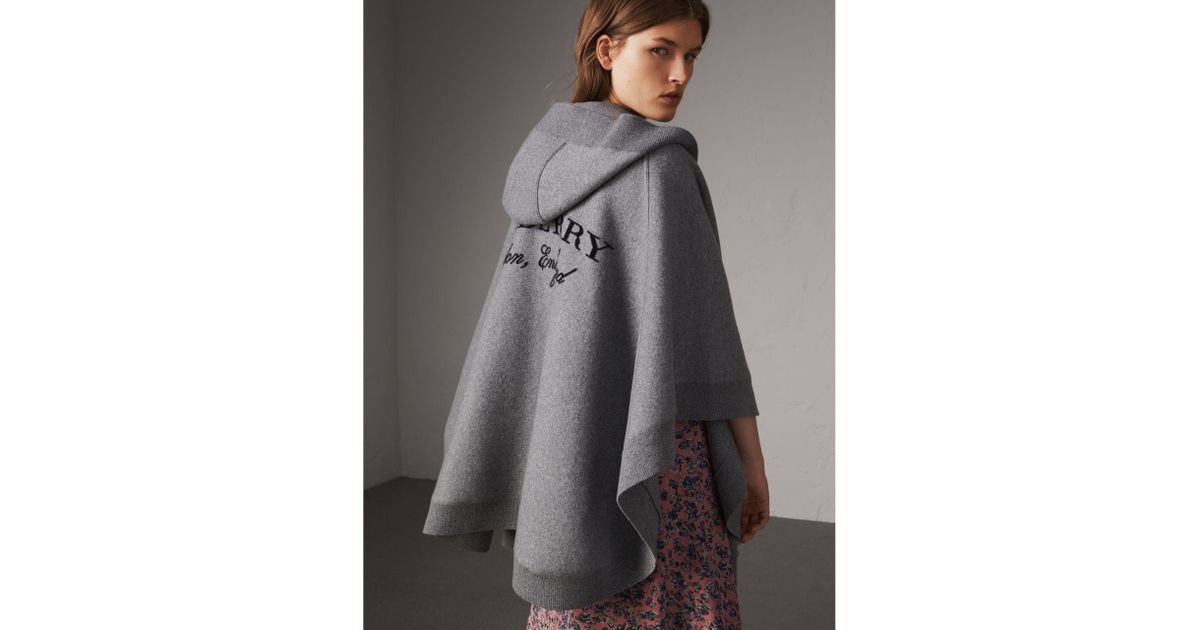 Burberry Wool Cashmere Blend Hooded Poncho in Grey | Lyst Canada