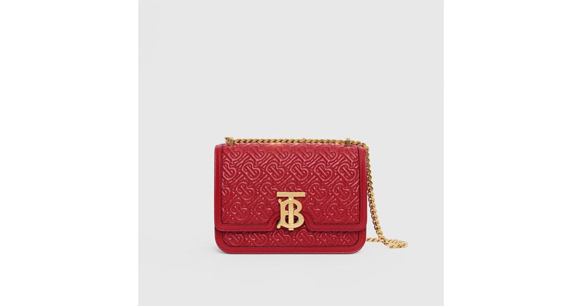 Burberry Small Quilted Monogram Lambskin Tb Bag in Red Lyst