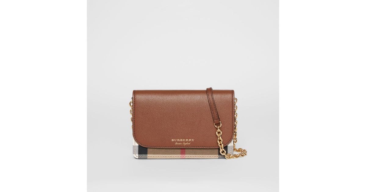 Burberry Leather And House Check Wallet With Detachable Strap in Brown |  Lyst